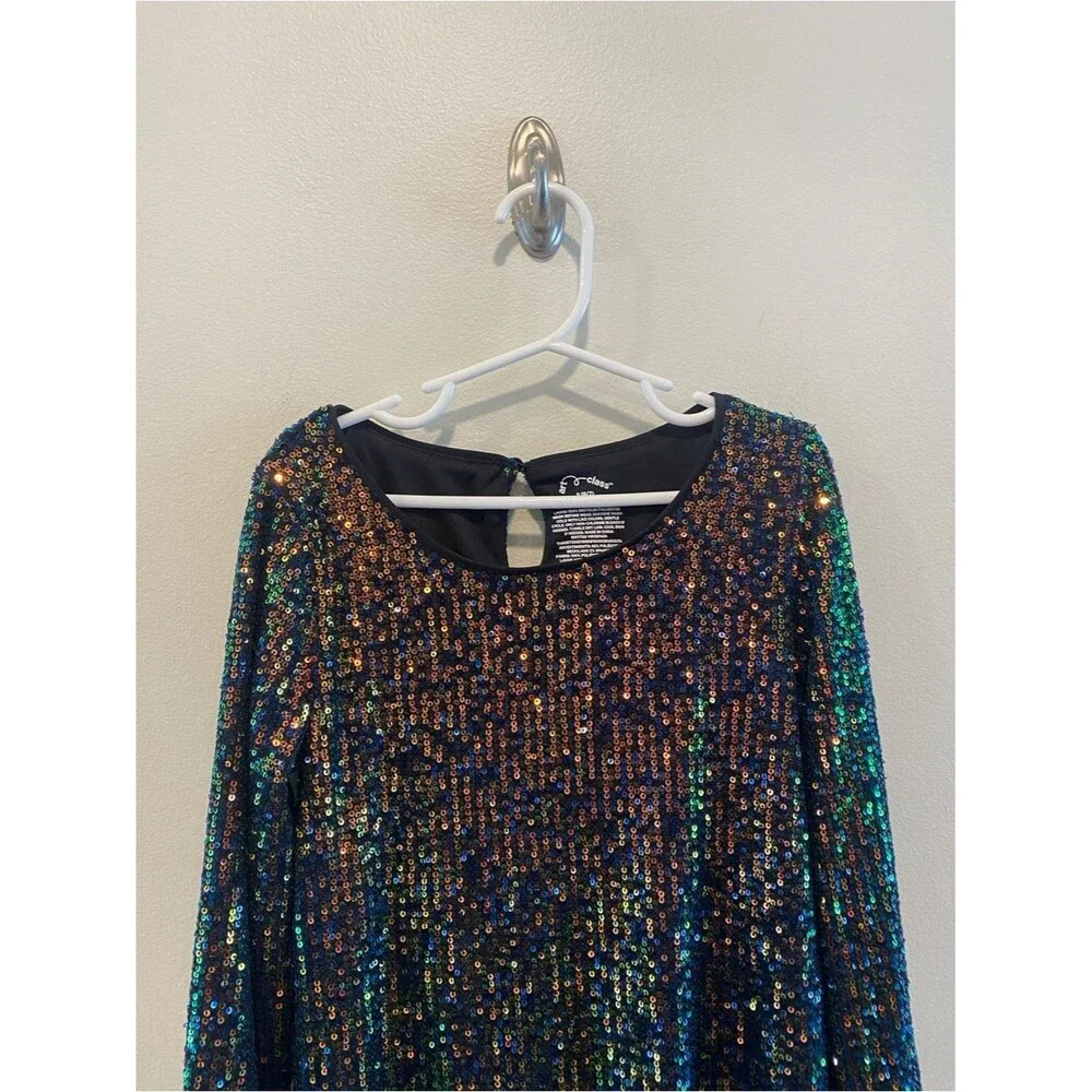 Art class girls sequin dress in size 6/7 long sleeve rainbow black party NEW
